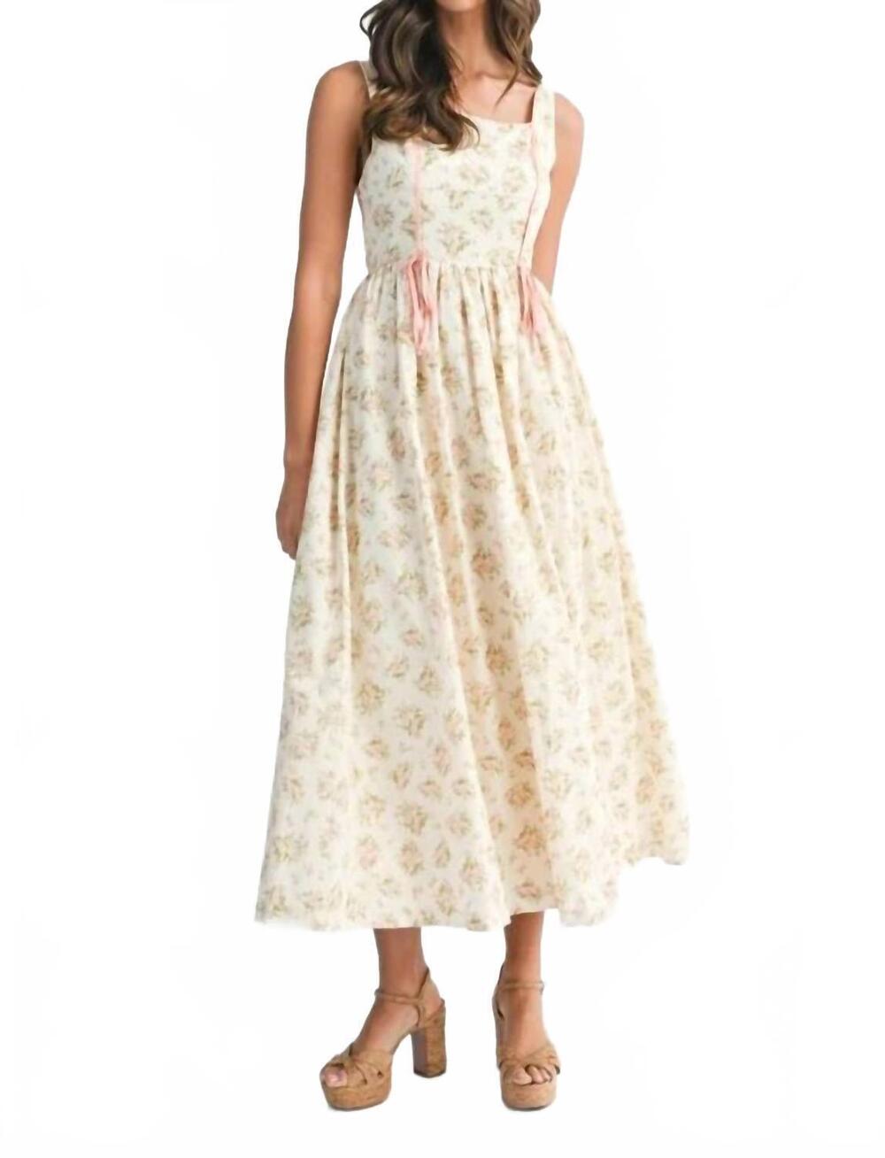 NEW MABLE floral print square neck contrast piping dress in pink